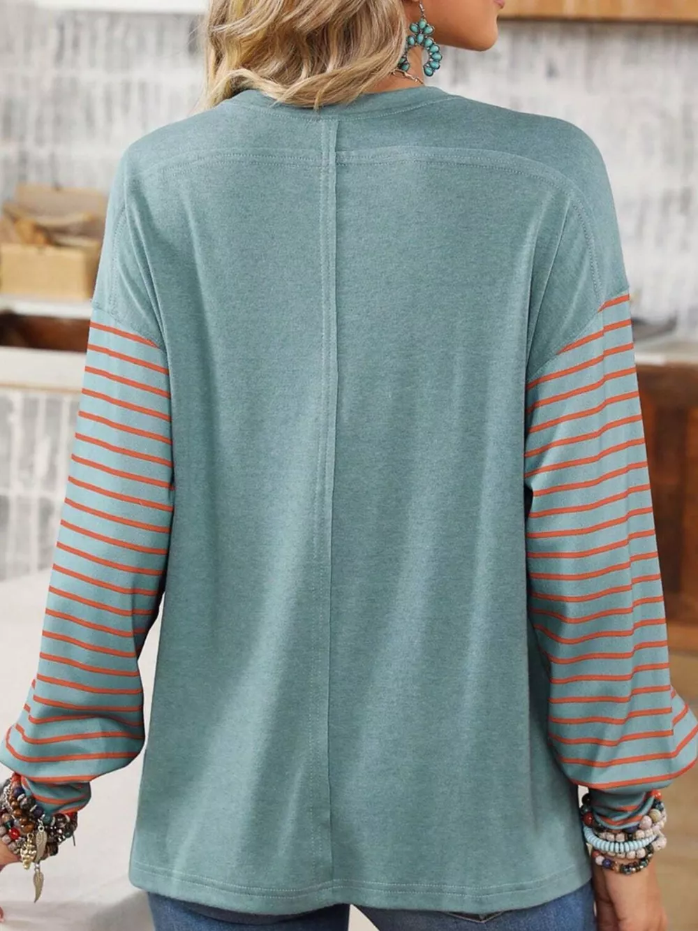 Striped Color Block Long Sleeve T-Shirt, image 4