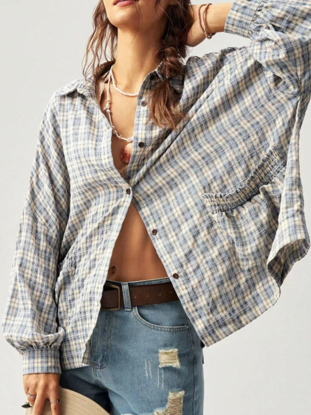 Oversized Plaid Button-Down Shirt, image 3