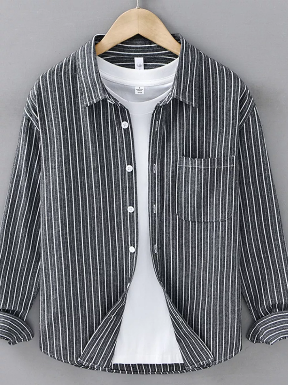 Men's Plus Size Casual Striped Long-Sleeve Button-Down Shirt