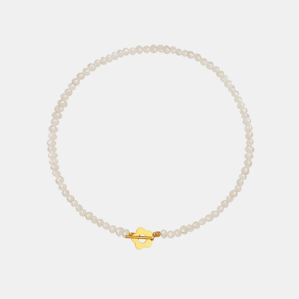Titanium Steel Pearl Flower Necklace, image 4