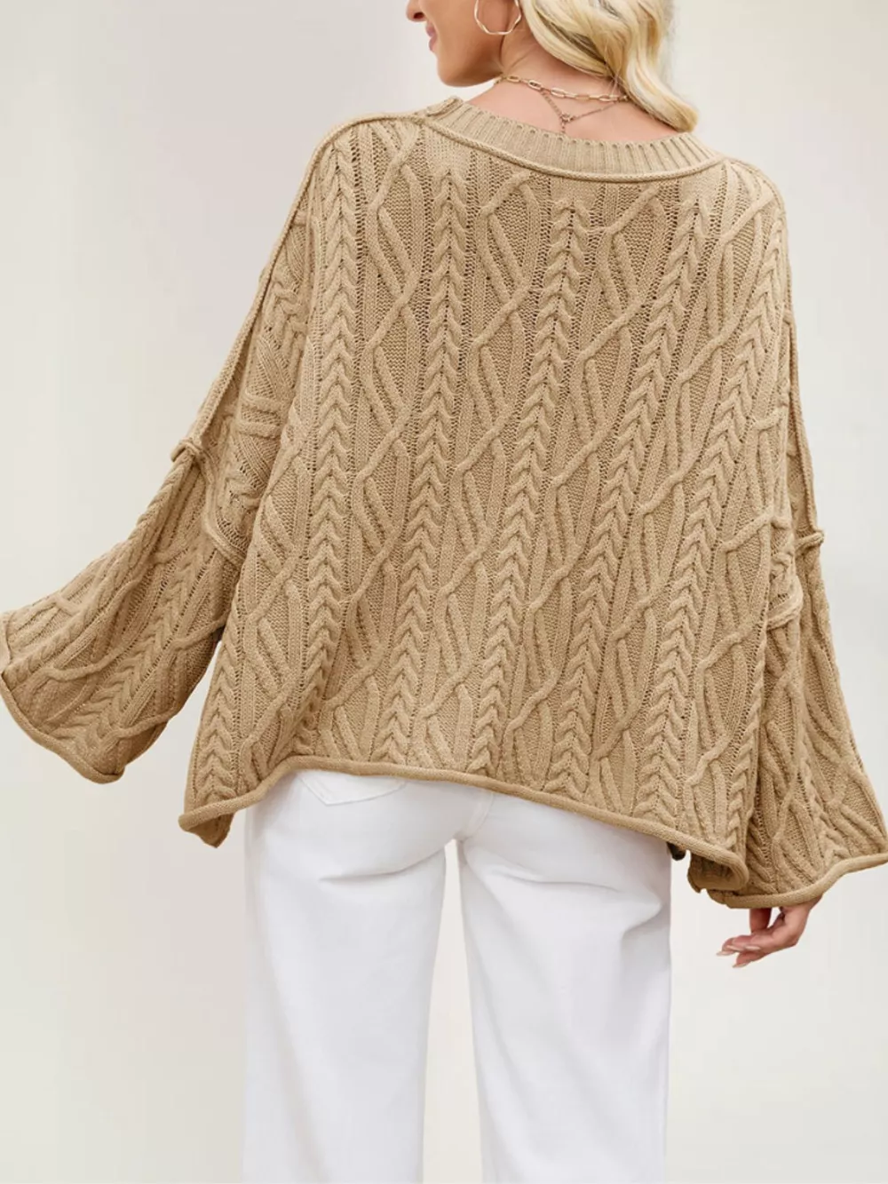 Cozy Cable Knit Drop Shoulder Oversize Sweater, image 3