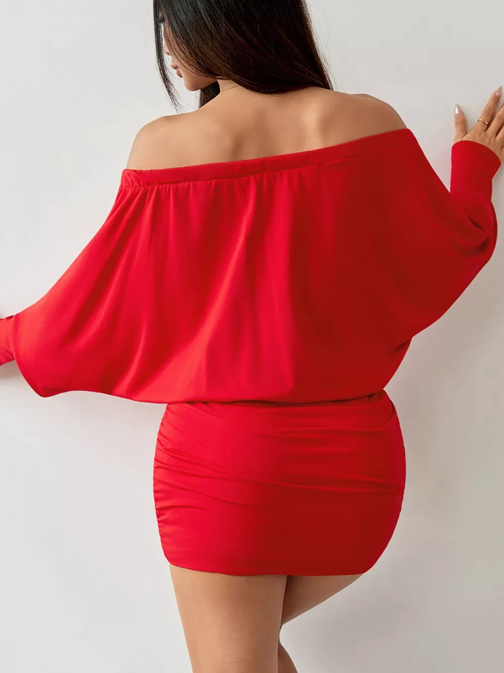 Off-Shoulder Ruched Bodycon Mini Dress, image 4
