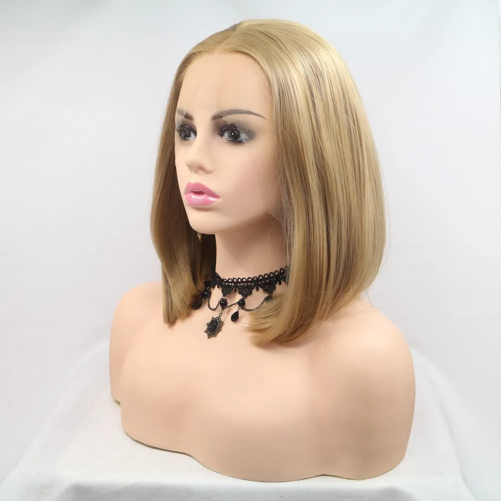 13*3" Lace Front Wigs Synthetic Mid-length Straight 12" 130% Density, image 3