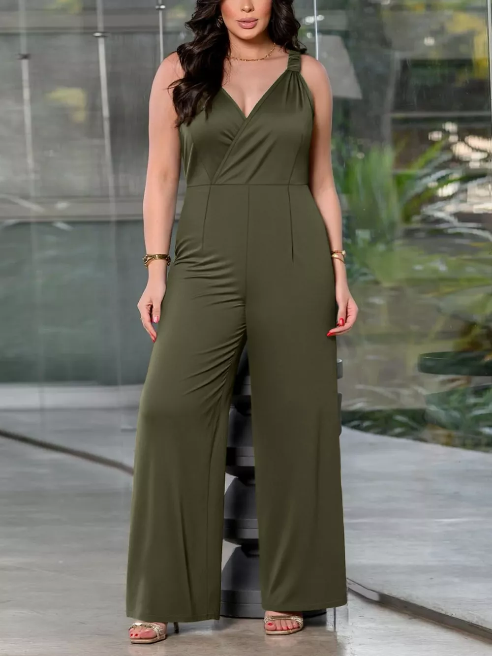 Plus Size Smocked Wide Leg Jumpsuit, image 7