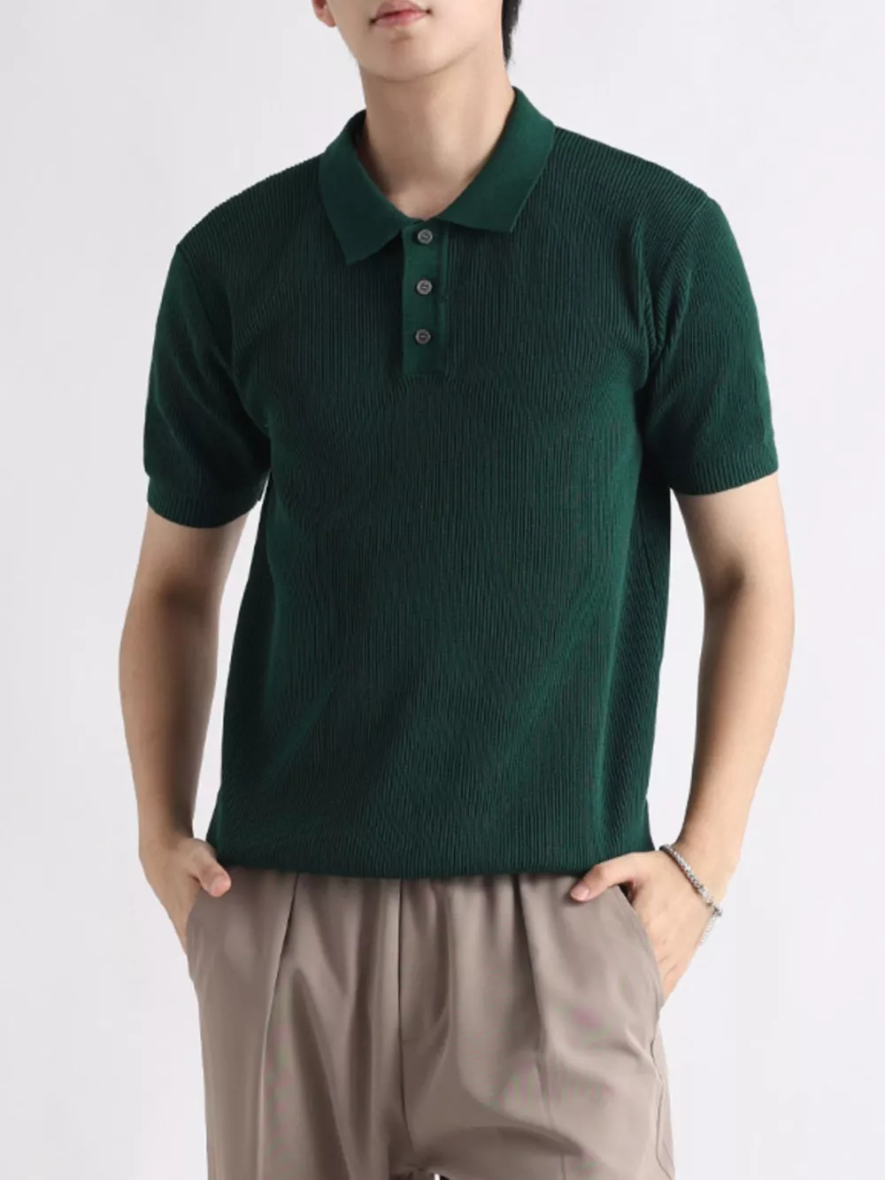Men's Plus Size Ribbed Knit Slim Fit Polo, image 8