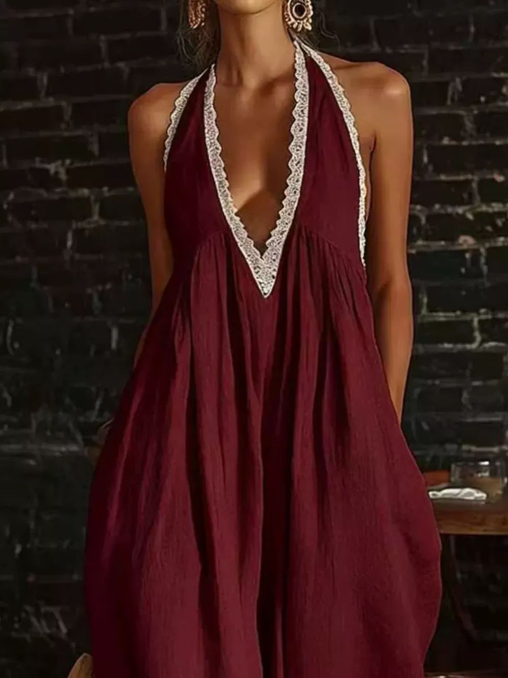 Full Size Lace Trim Wide-Leg Jumpsuit Plus Size, image 7