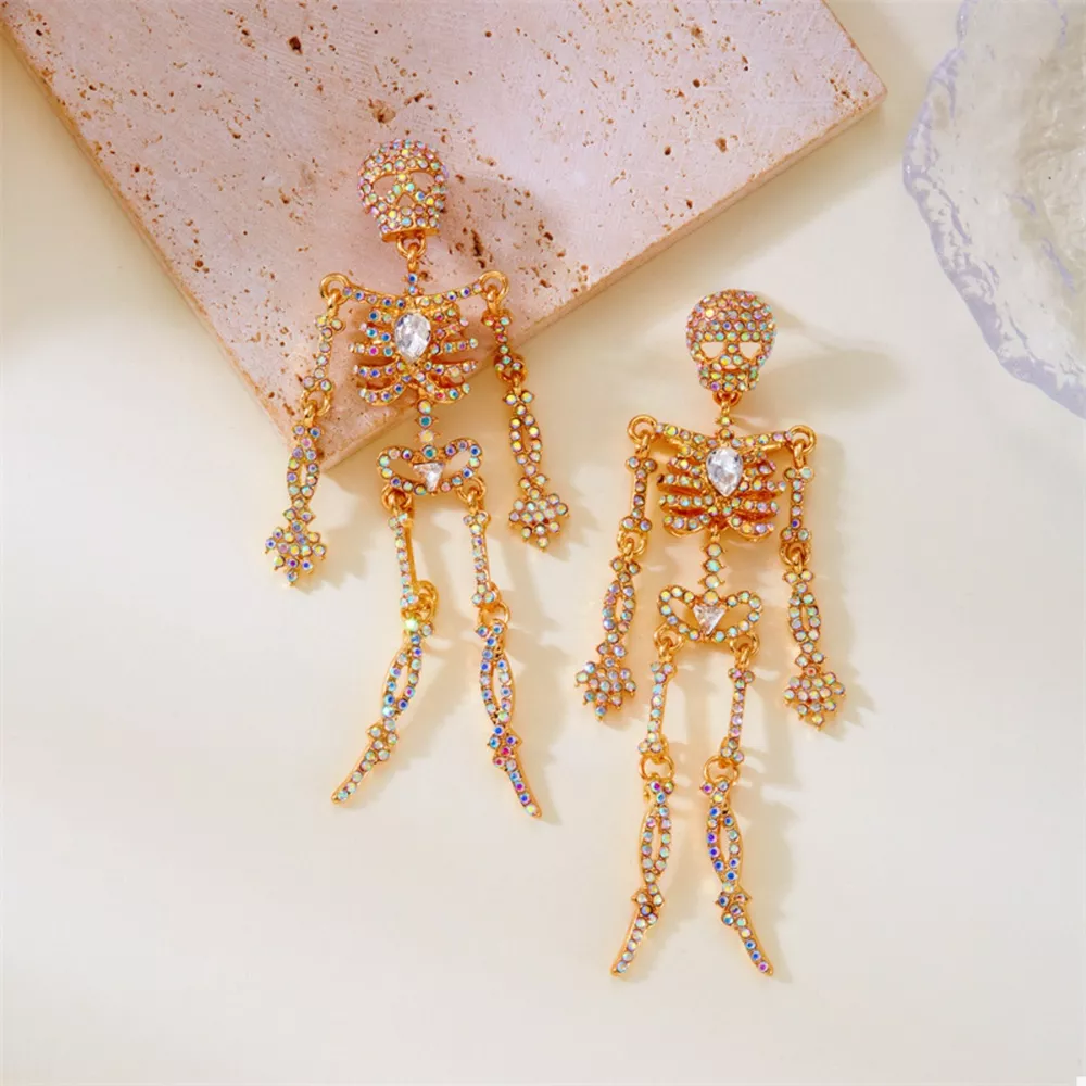 Halloween Skeleton Skull Zircon Drop Earrings, image 4