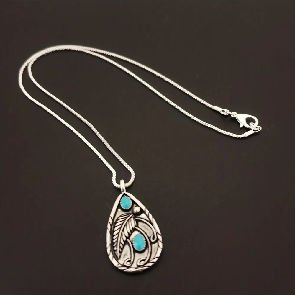 Alloy Artificial Turquoise Teardrop Pendant Necklace, image 5