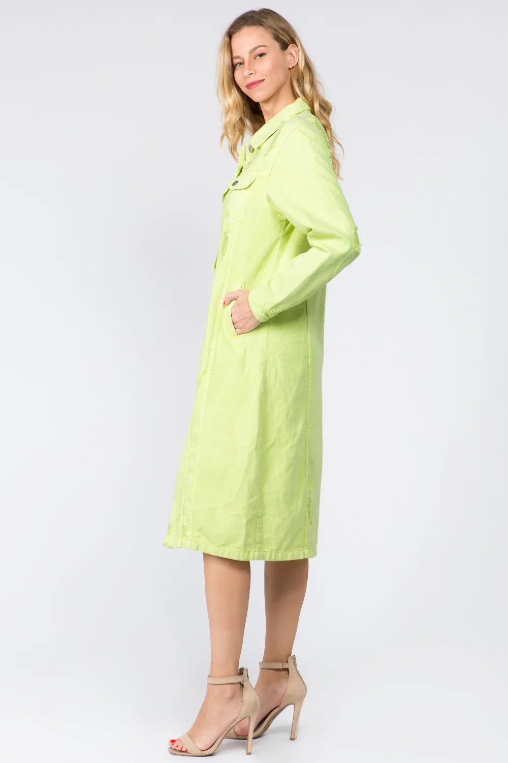 Button Up Distressed Denim Dress, image 4