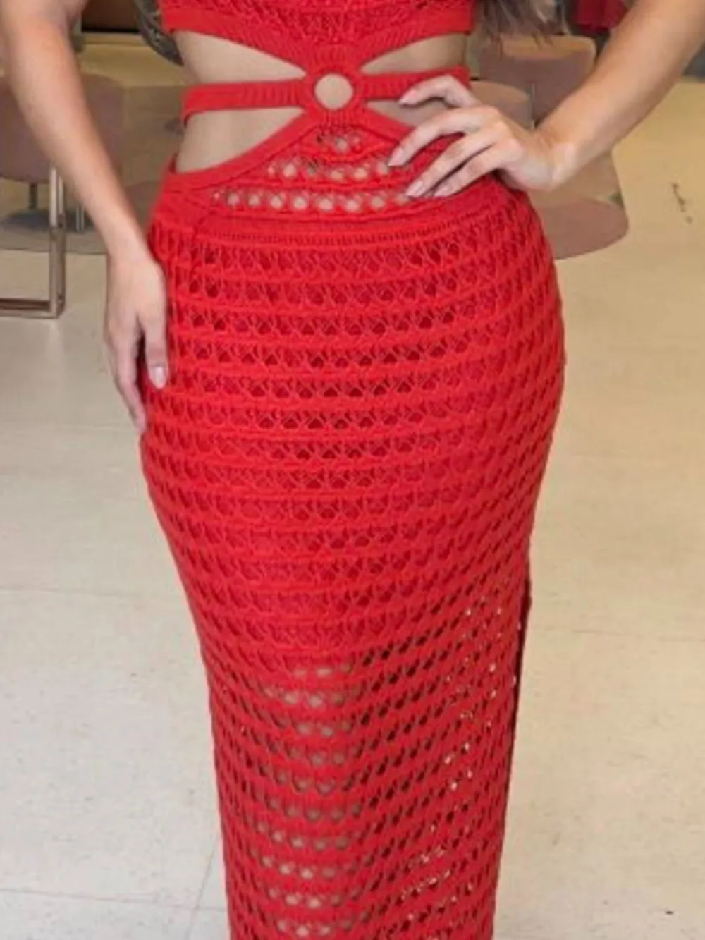 Cutout Slit Round Neck Sweater Dress, image 15