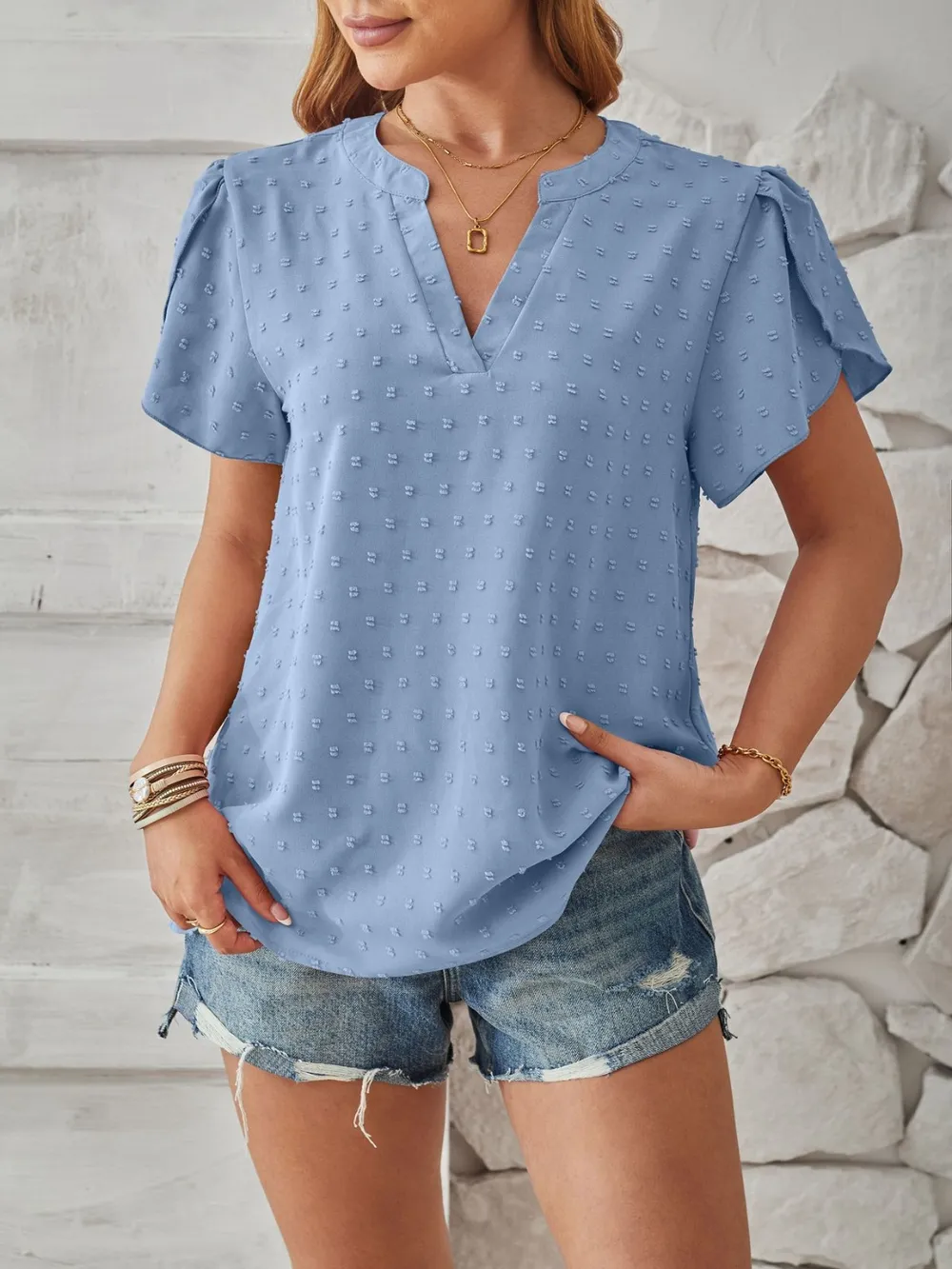 Swiss Dot Notched Petal Sleeve T-Shirt, image 11