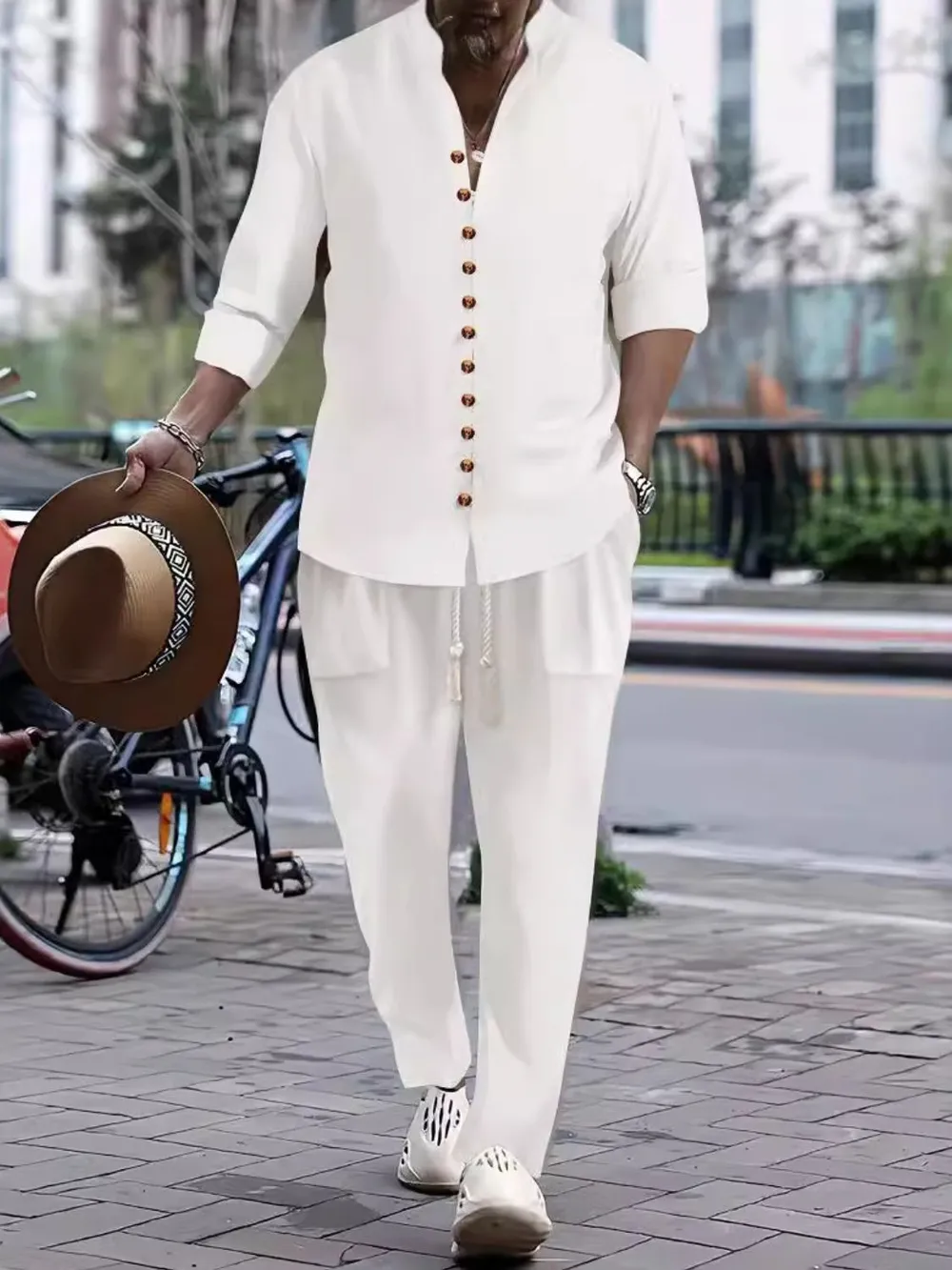 Men's Button Front Long Sleeve Shirt and Pants Set, image 5