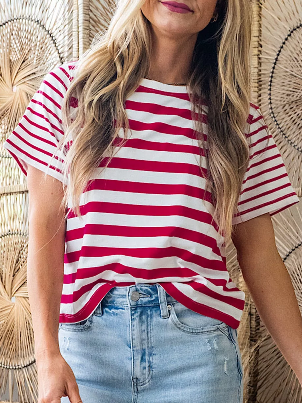 Stripe Patchwork Round Neck T Shirt, image 4