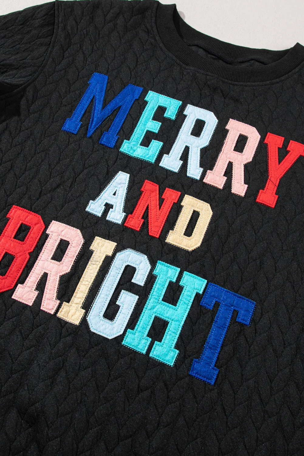 Full Size MERRY AND BRIGHT Cable Knit Pullover Sweatshirt, image 6