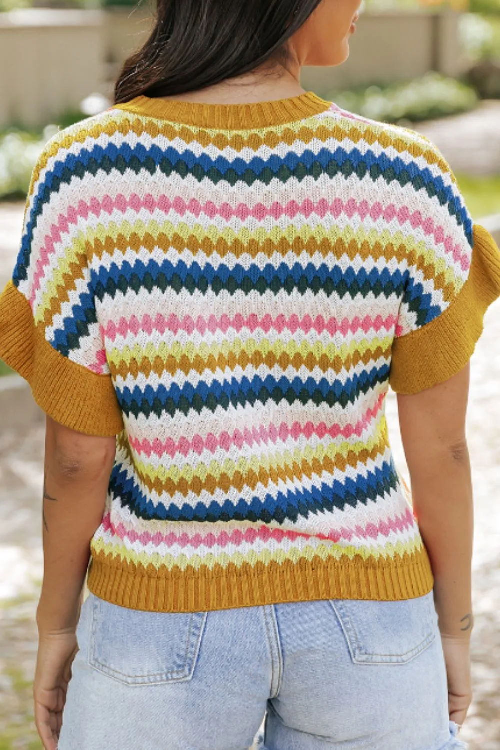 Contrast Round Neck Short Sleeve Sweater, image 20