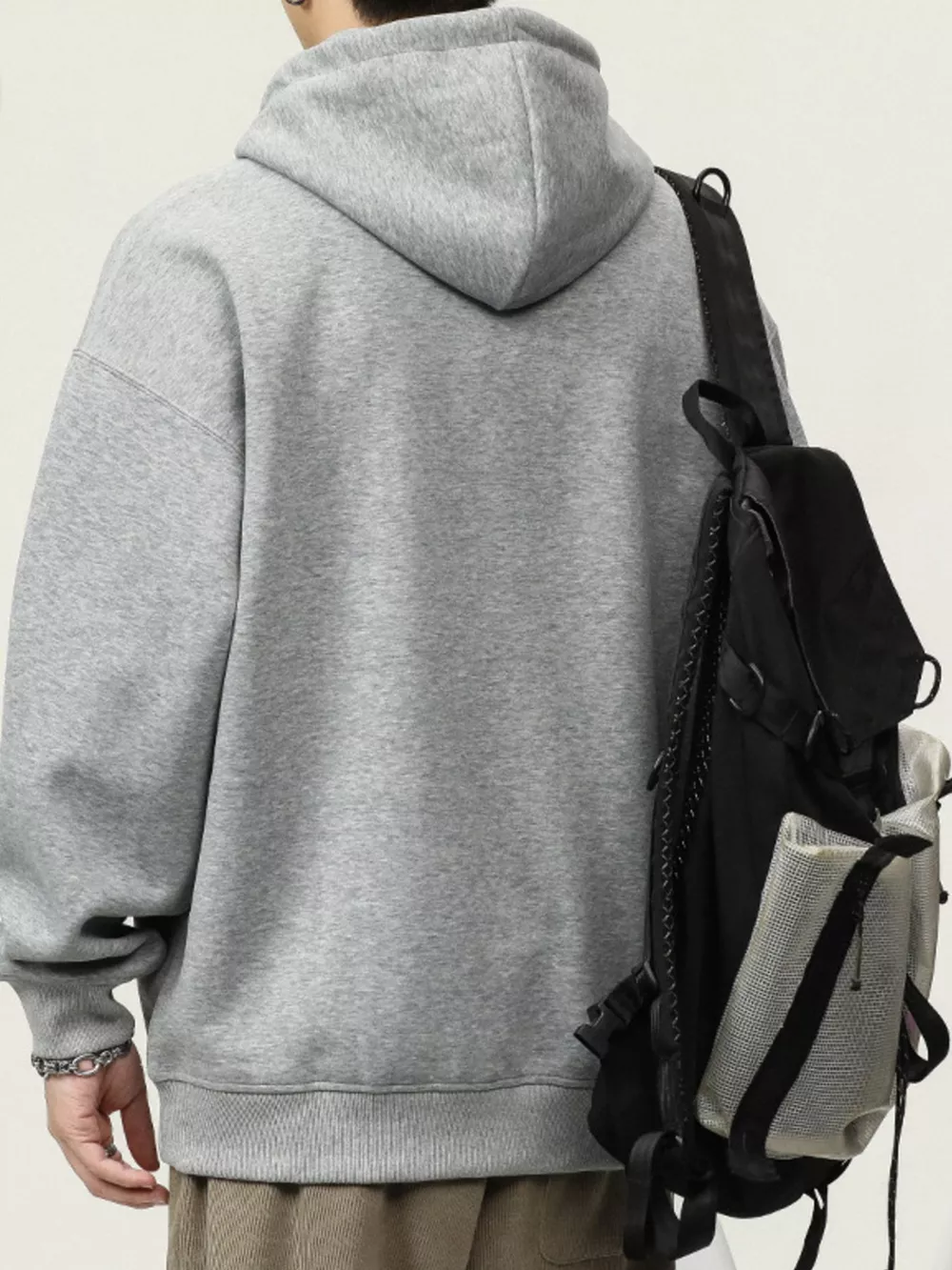 Men's Plus Size Drawstring Letter Dropped Shoulder Hoodie, image 4