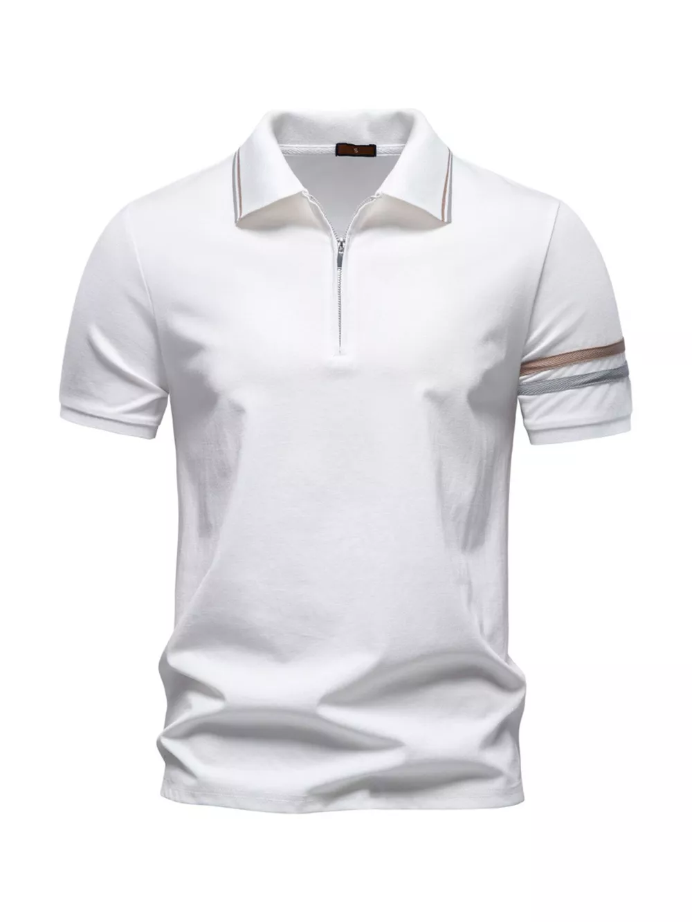 Men's Zippered Collar Polo with Striped