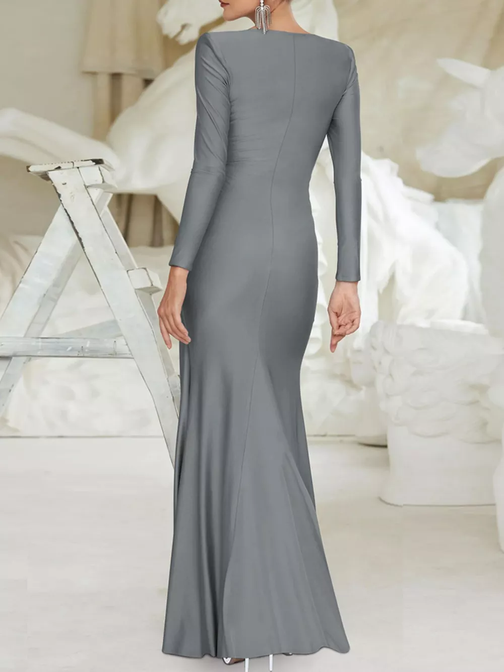 Ruched Knot Front Long Sleeve Maxi Dress, image 28