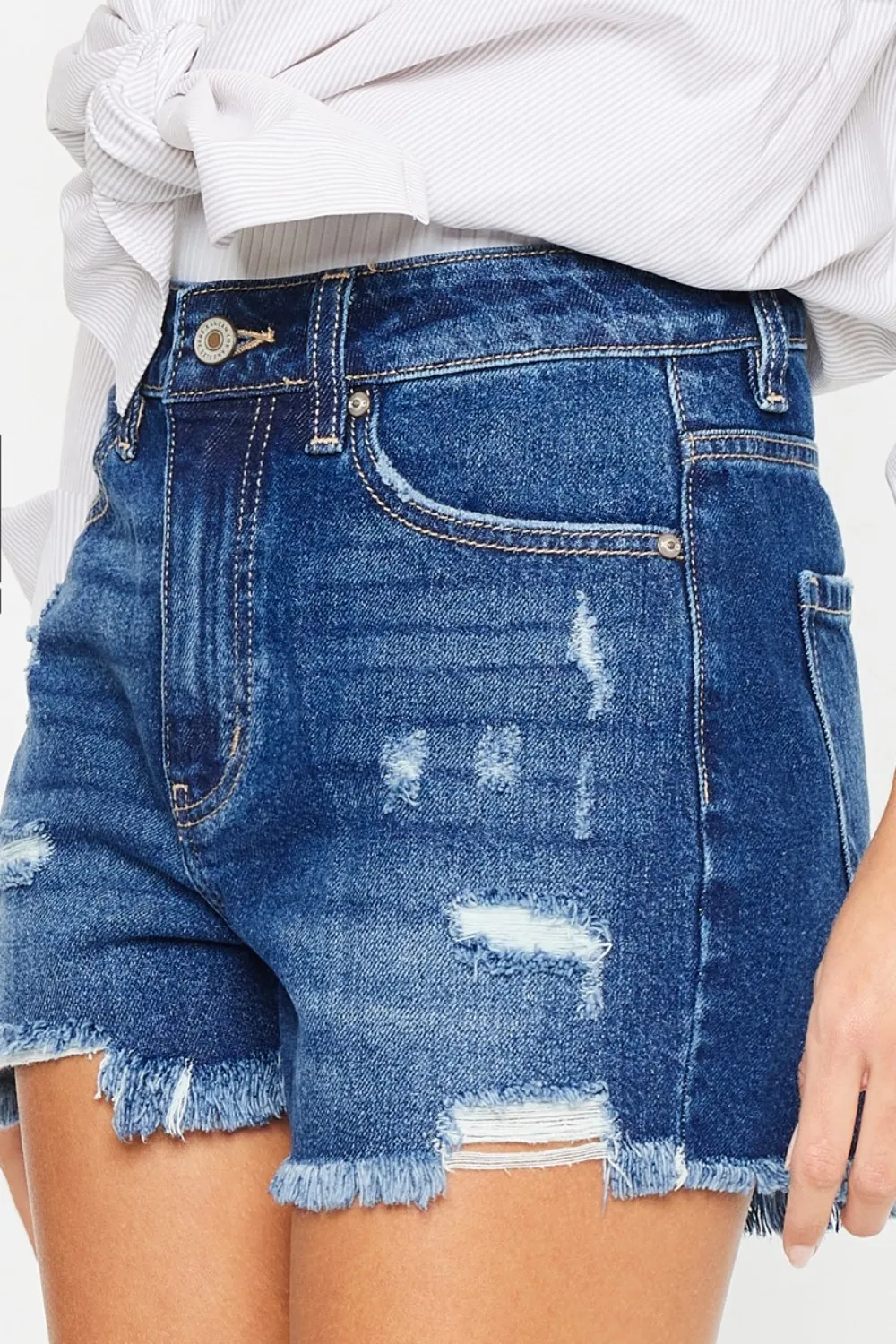 High Rise Frayed Hem Denim Shorts, image 5