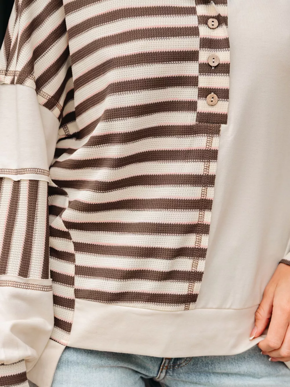 Stripe Stitched Detail Color Block Patchwork Oversized Top, image 9