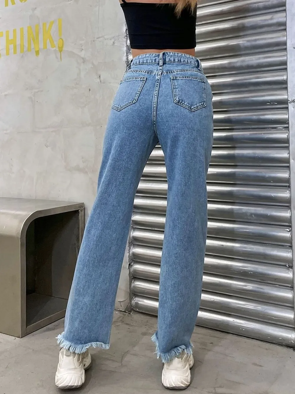 Raw Hem Jeans with Pockets, image 2