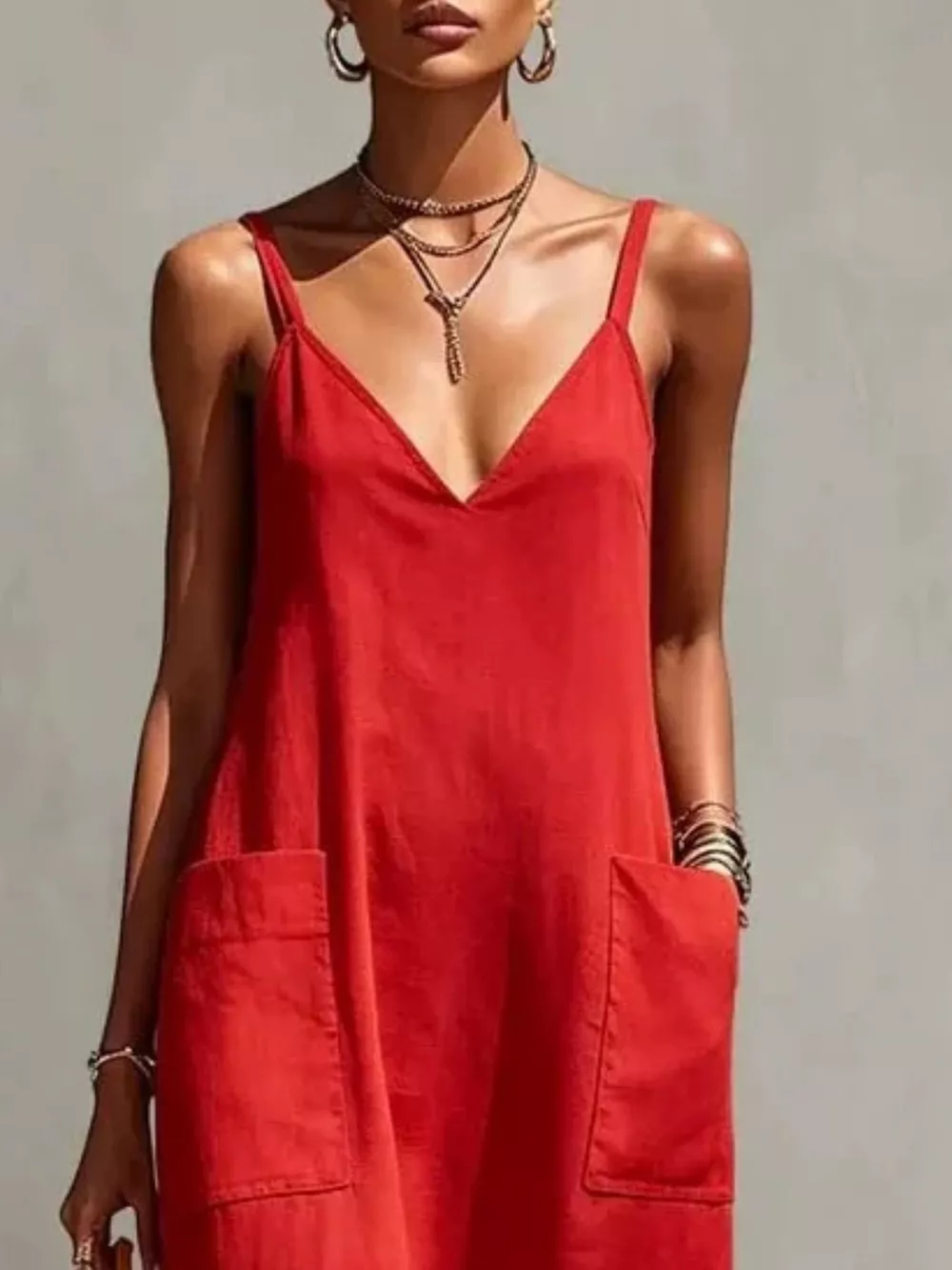 Full Size Fringe V-Neck Spaghetti Strap Dress Plus Size, image 8
