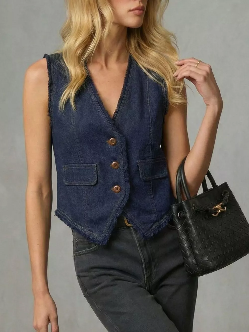 Frayed Hem Denim Vest, image 5
