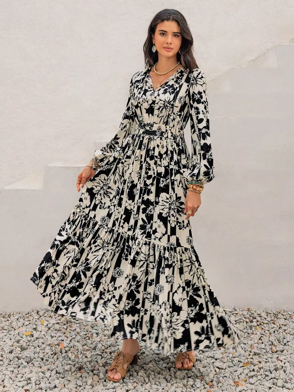 Plus Size Floral Print Balloon Sleeve Maxi Dress, image 7