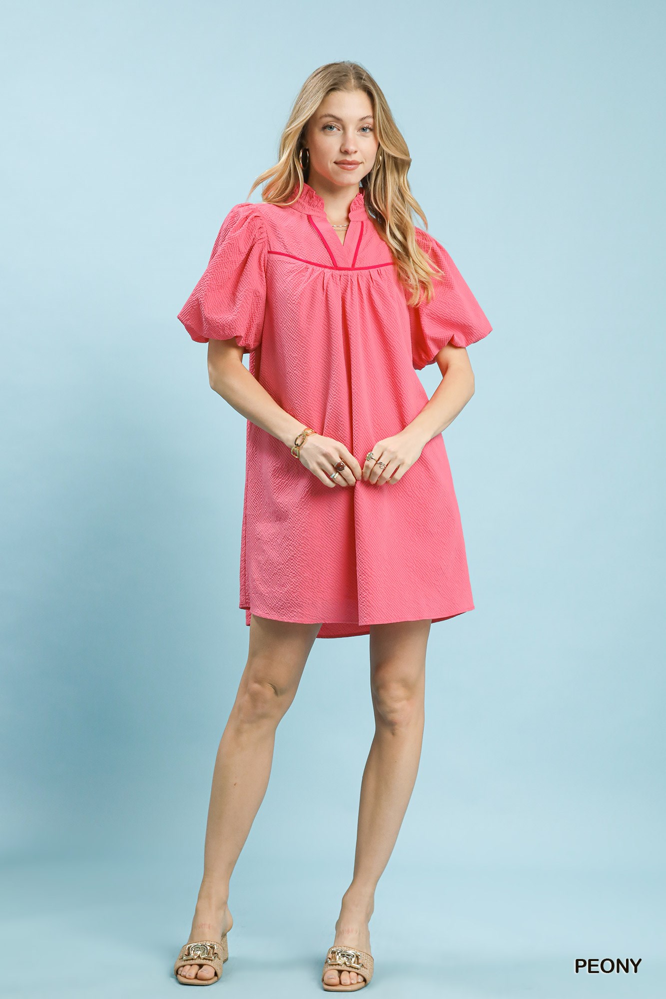 Seersucker Puff Sleeve Dress, image 5