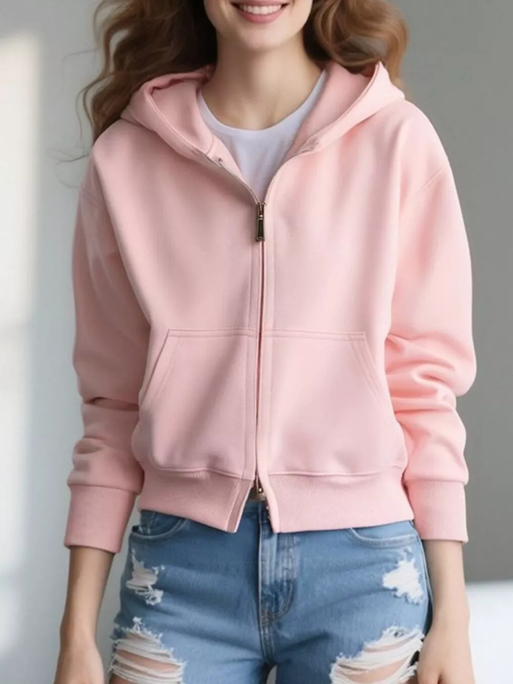 Full Size Casual Zip-Up Long Sleeve Hoodie Plus Size, image 18