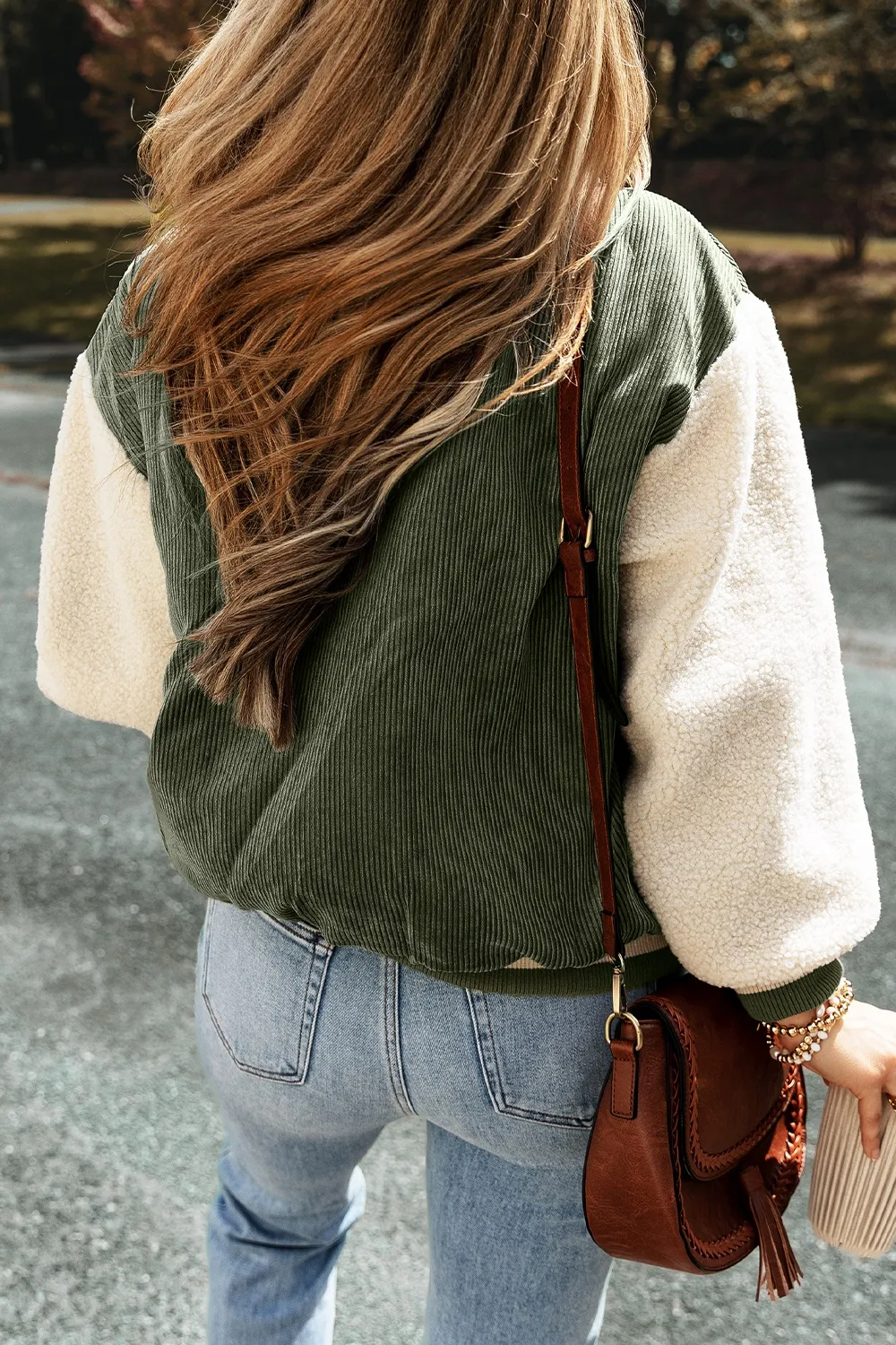 Contrast Baseball Collar Snap Down Long Sleeve Jacket, image 13