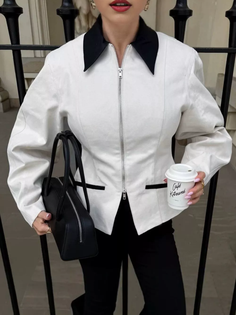 Contrast Collar Zip-Up Jacket, image 3