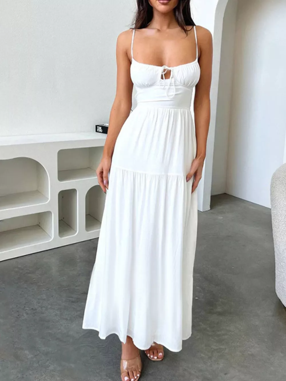 Lace Up Back Maxi Cami Dress, image 4