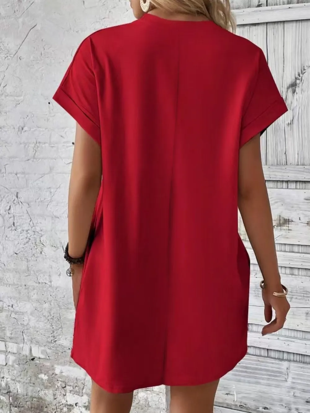 Pocketed Round Neck Short Sleeve Dress, image 20