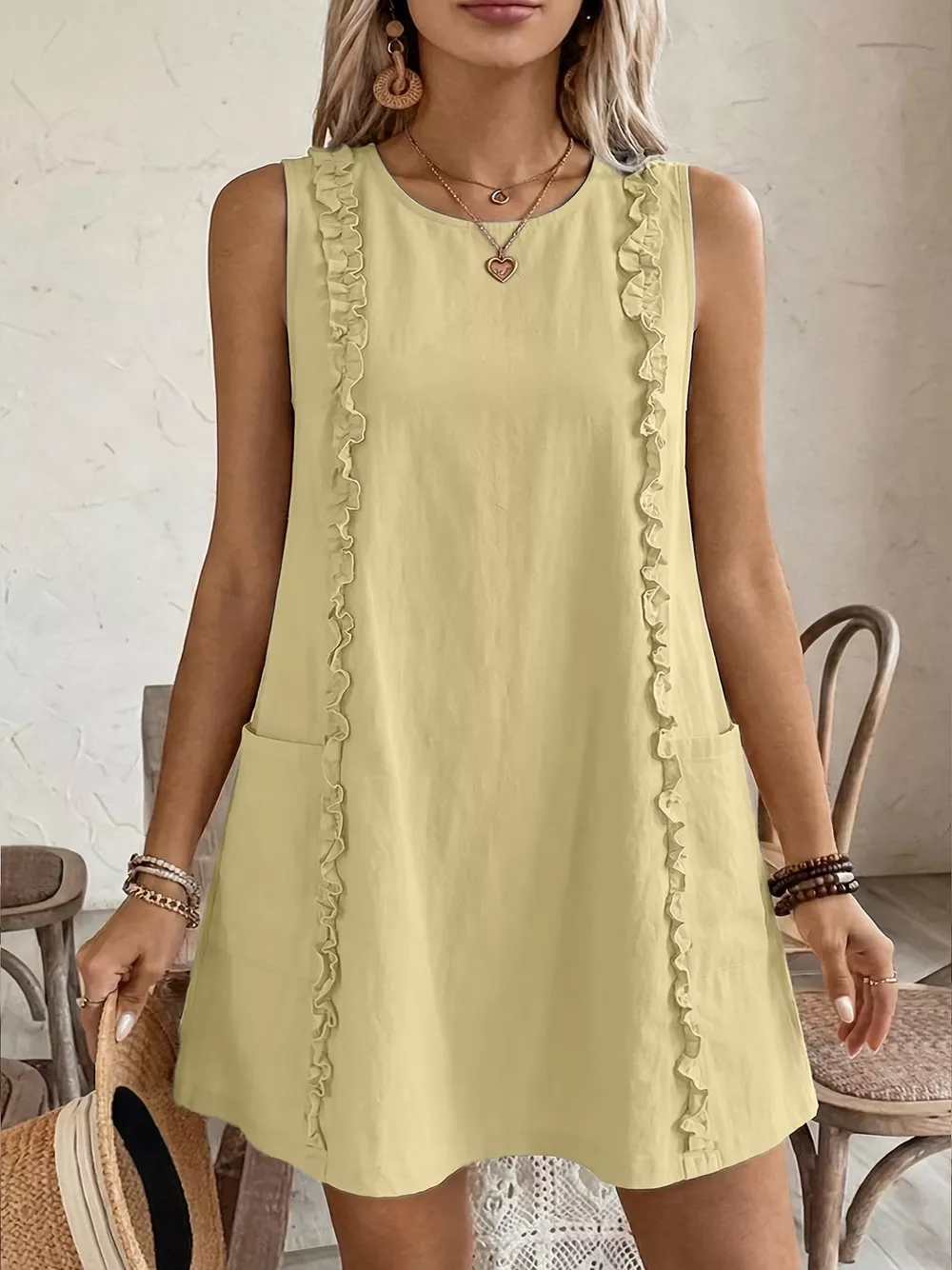 Frill Sleeveless Round Neck Dress, image 8