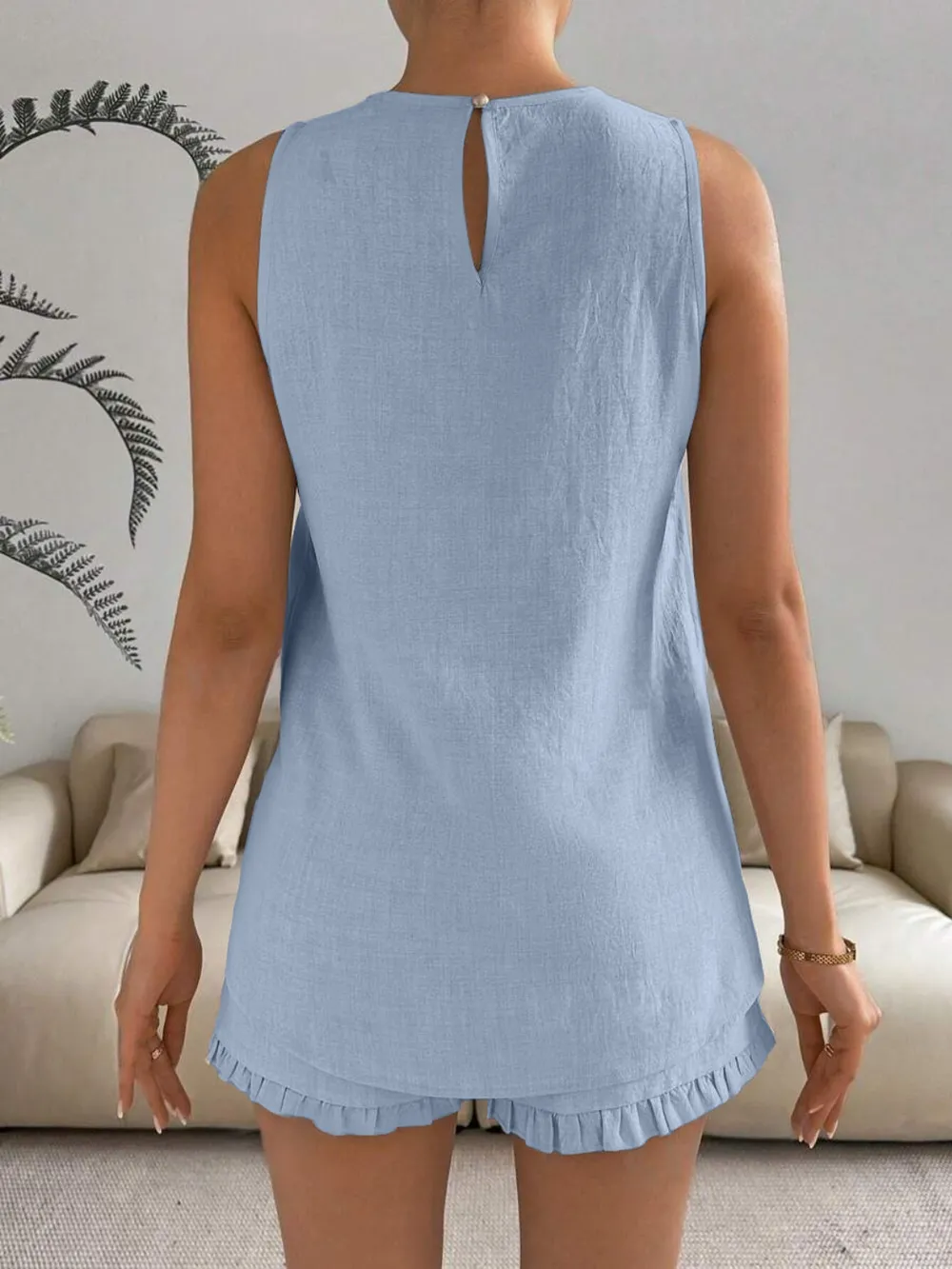 Lace Detail Round Neck Tank and Shorts Set, image 16