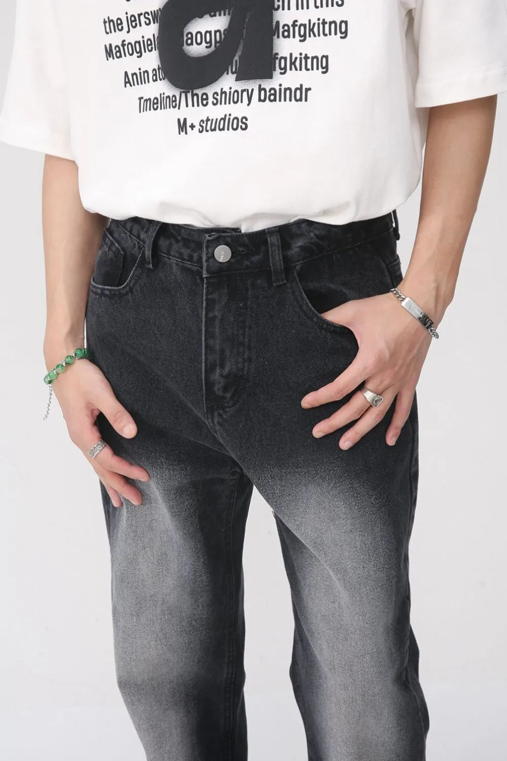 Men's Washed Straight Leg Jeans, image 4