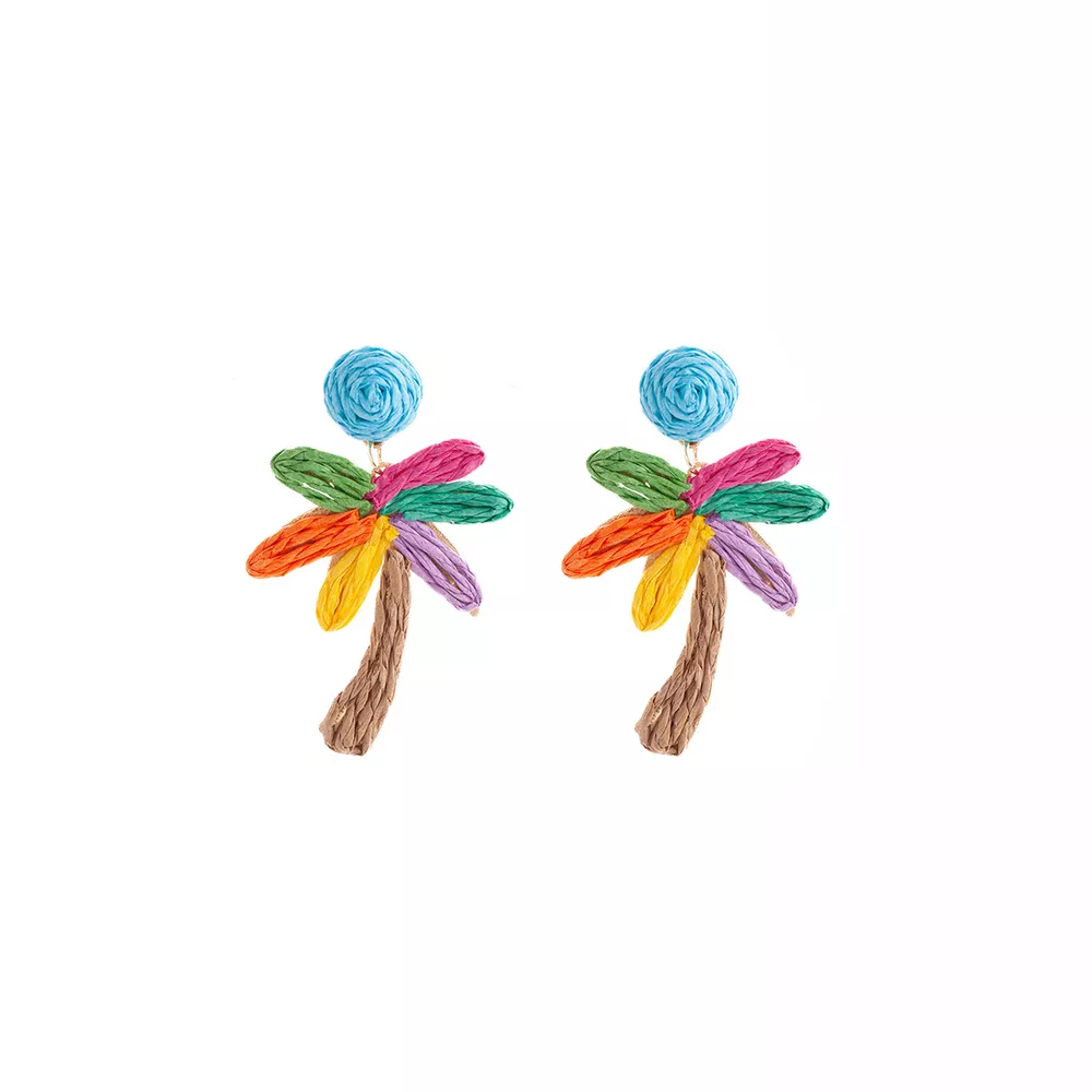 Colorful Woven Flower Drop Earrings, image 5