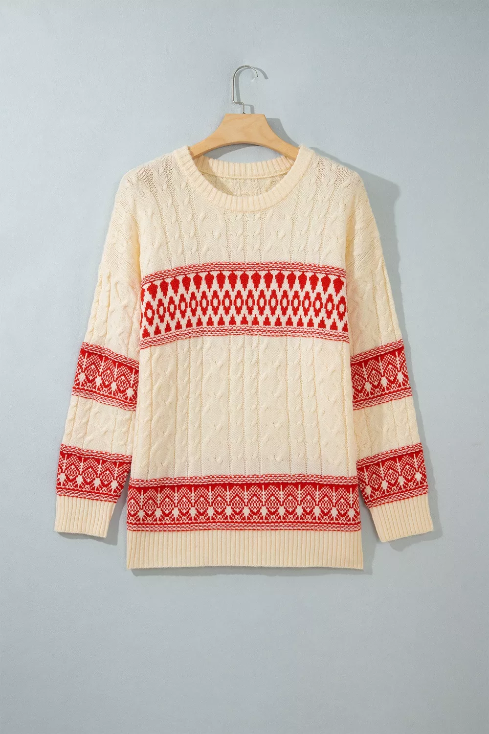 Western Print Round Neck Long Sleeve Shift Sweater, image 6