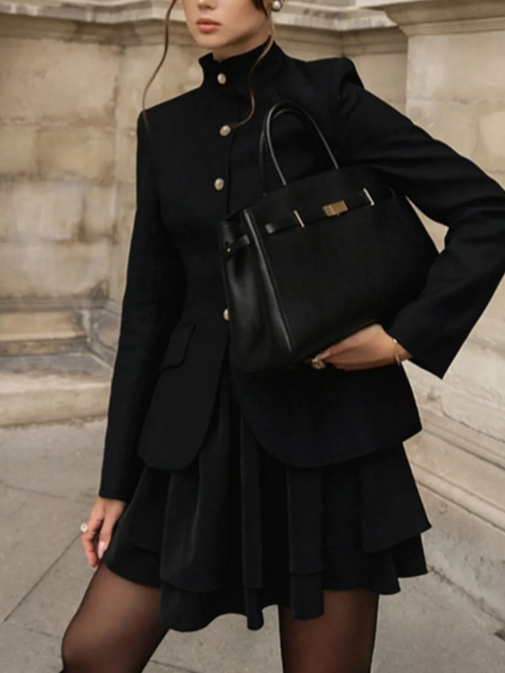 Elegant Stand Collar Blazer and Mini Skirt Set, image 4