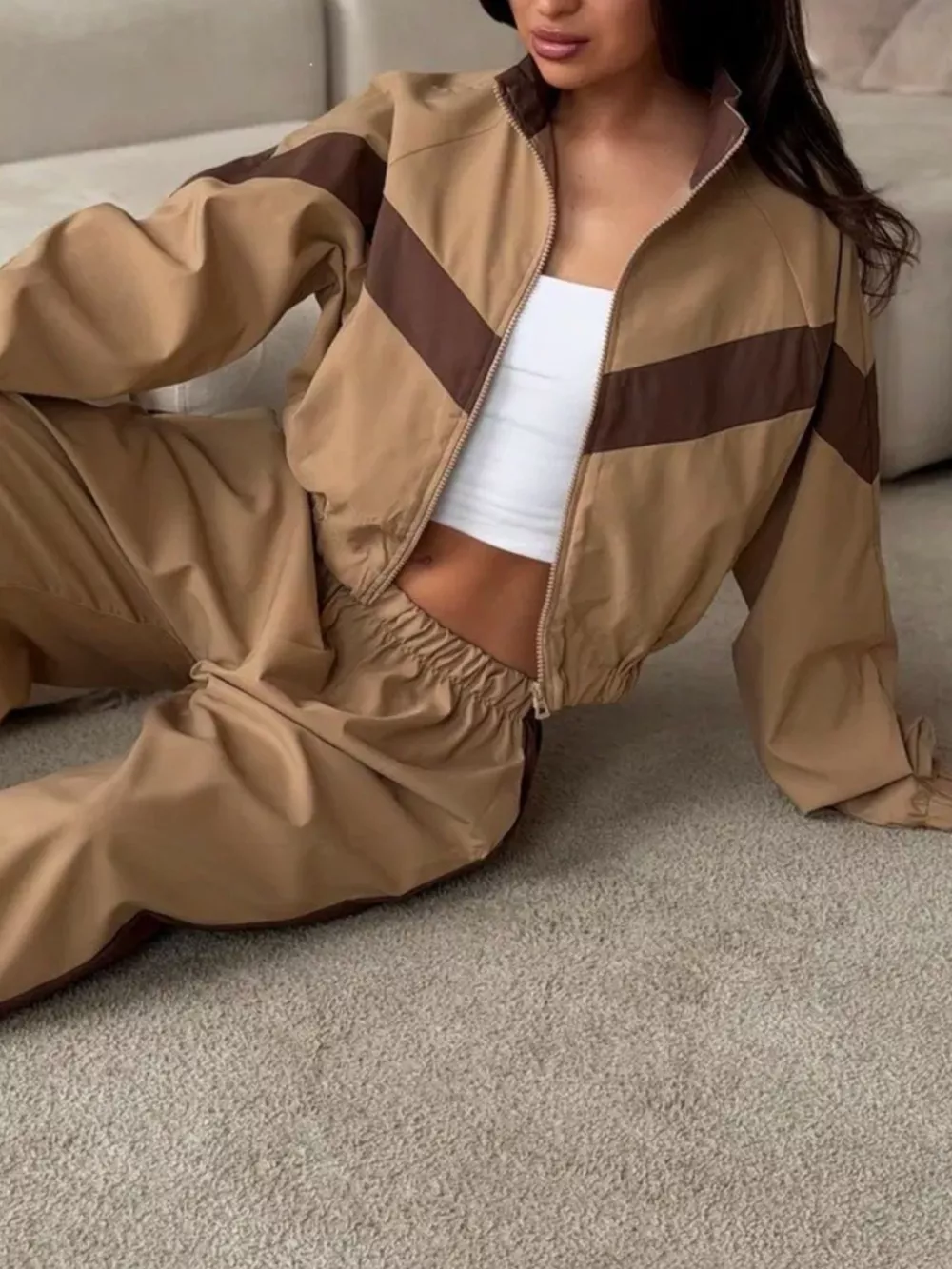 Color Block Zip Up Outerwear and Pants Set, image 3