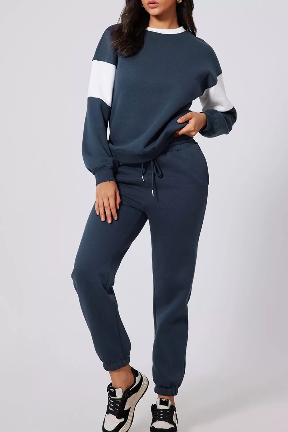 Drop Shoulder Loose Sweatshirt and Joggers Active Set, image 9