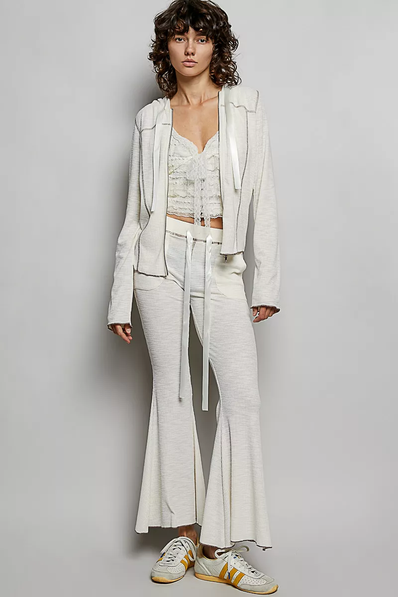 Drawstring Textured Ribbed Knit Pants, image 4