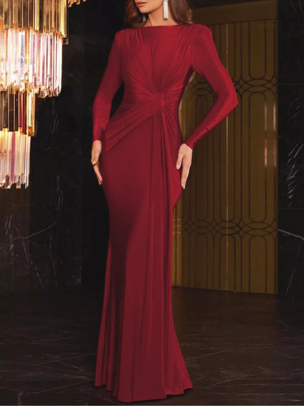 Ruched Knot Front Long Sleeve Maxi Dress, image 20