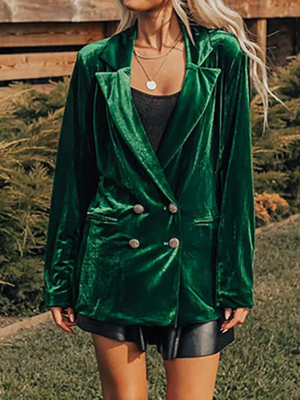Velvet Lapel Collar Button Up Blazer, image 10