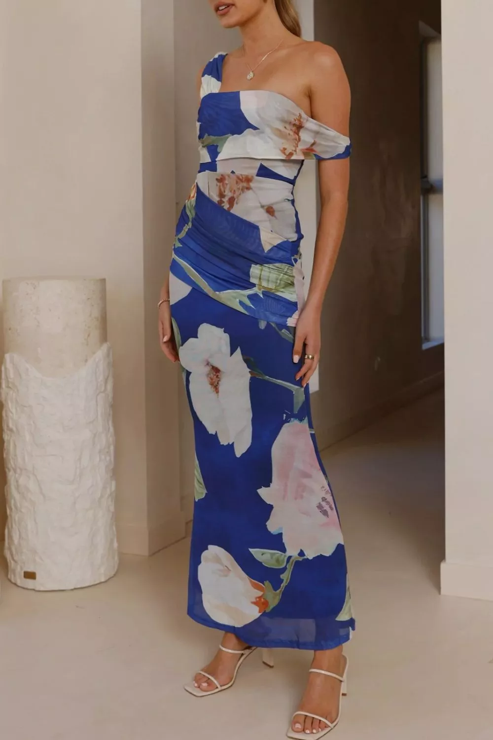 Floral Print One-Shoulder Ruched Maxi Dress, image 15