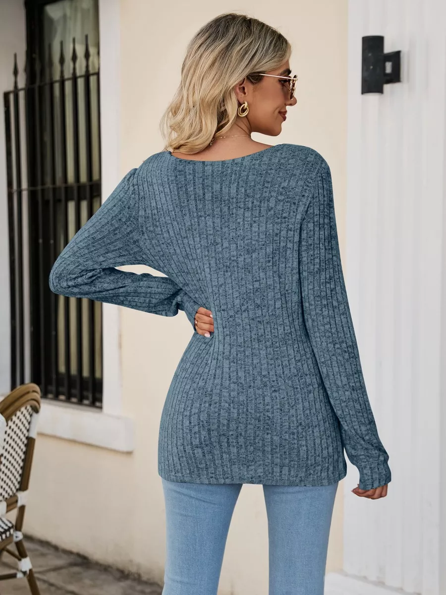 Ribbed Square Neck Long Sleeve T-Shirt, image 18