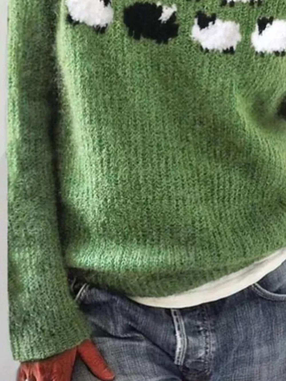 Full Size Vintage Patterned Round Neck Sweater Plus Size, image 9