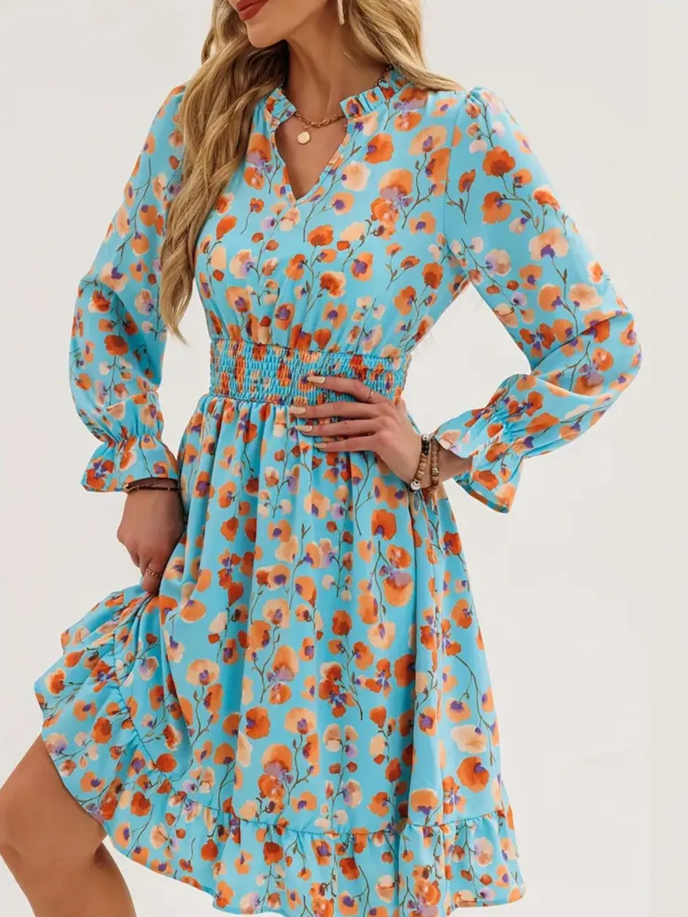 Floral Print Flounce Sleeve Ruffle Hem Dress, image 15