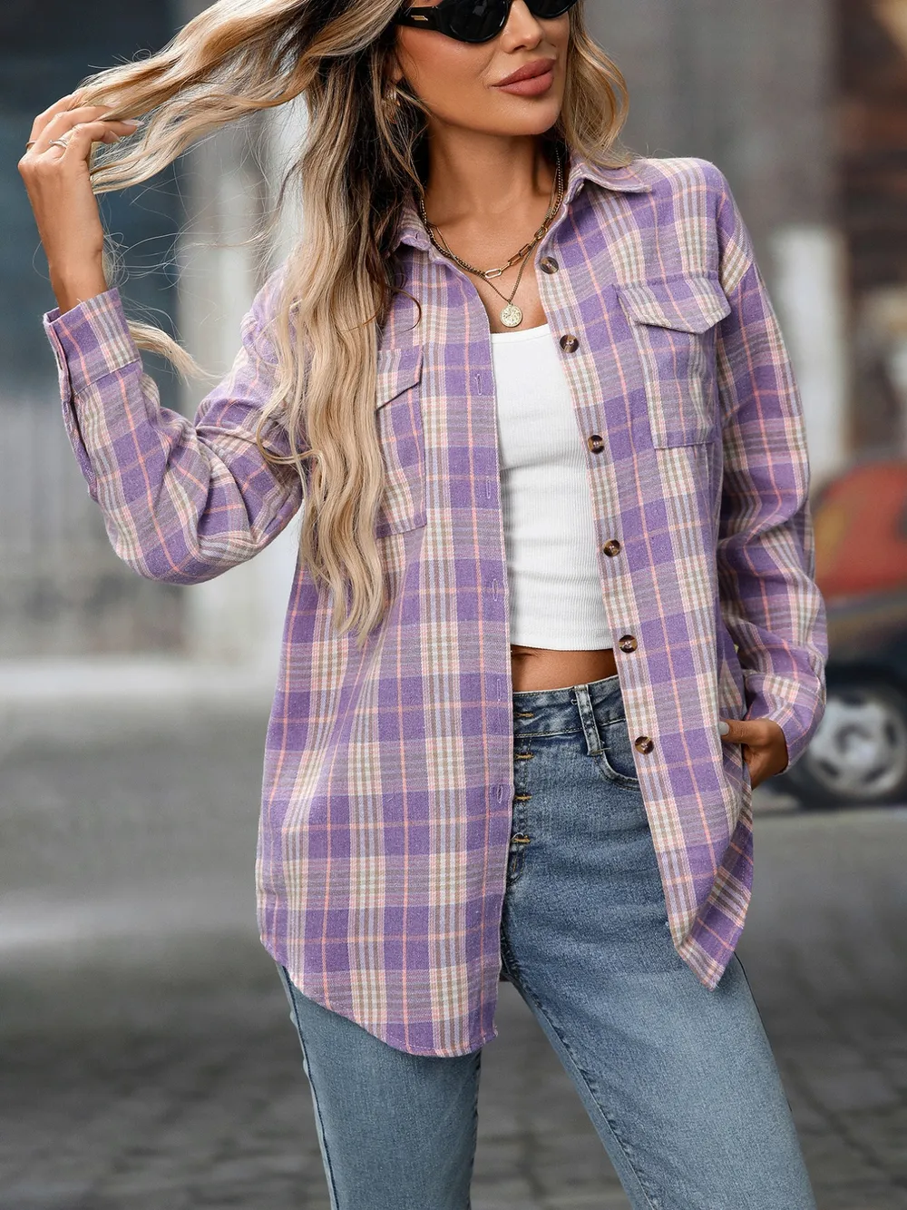 Plaid Button-Down Oversized Shirt, image 23